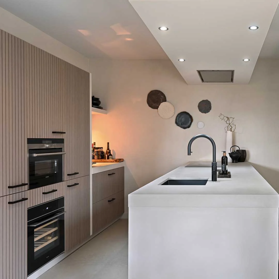 Earth-Toned Kitchen with Ribbed Paneling