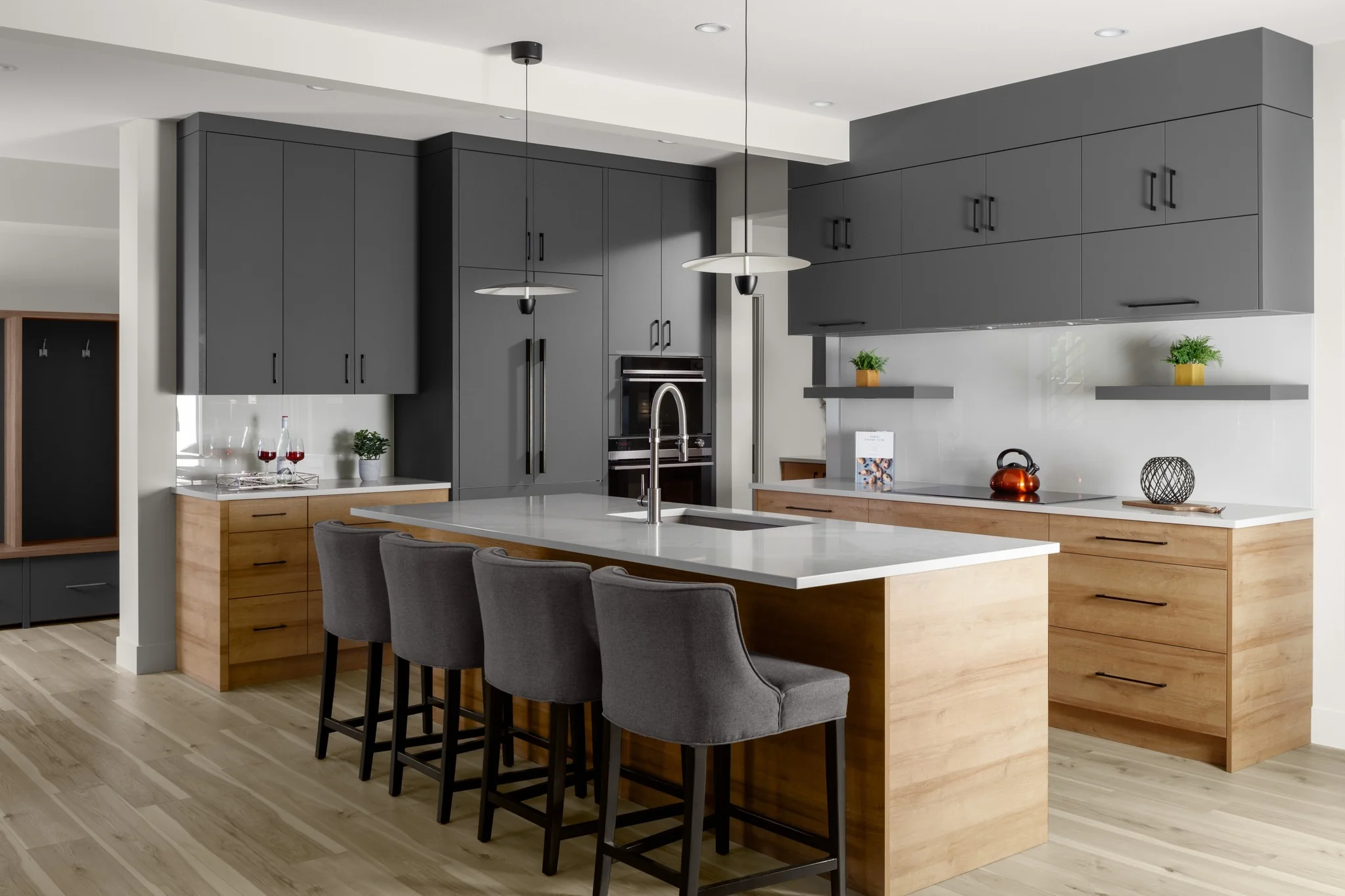 Contemporary Kitchen in Charcoal and Honey Oak