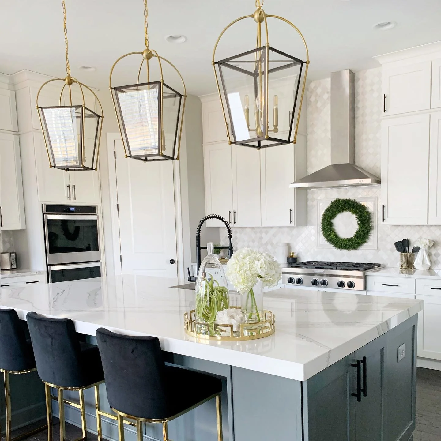 Luxury Transitional Kitchen with Brass Accents