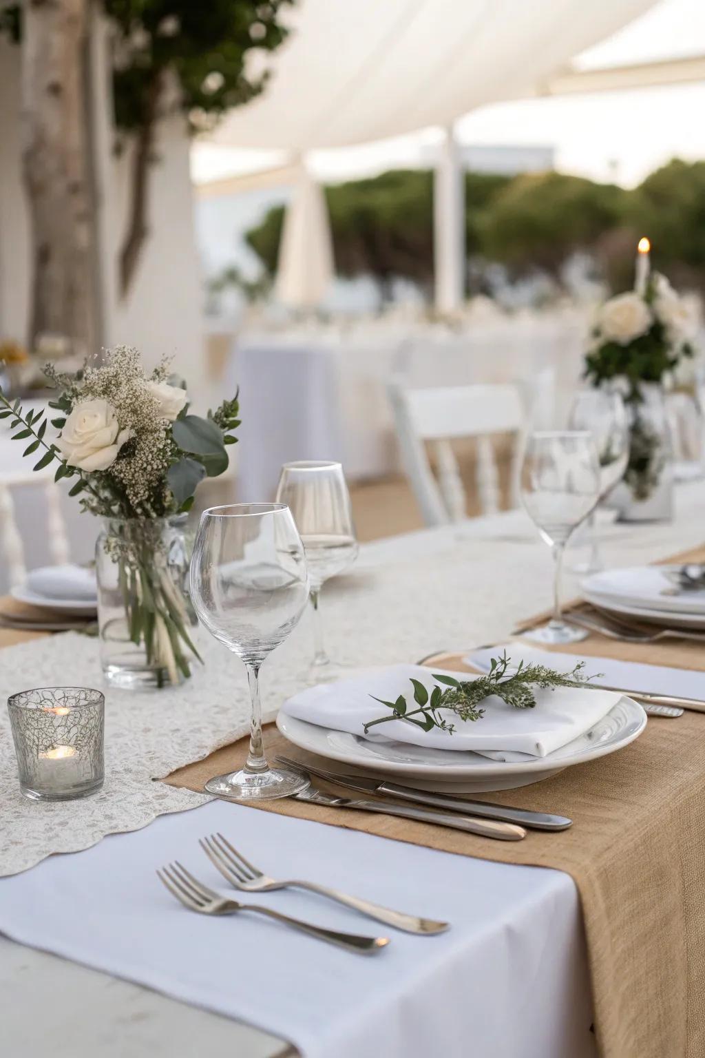 Minimalist elegance creates a modern and stunning wedding table setting.