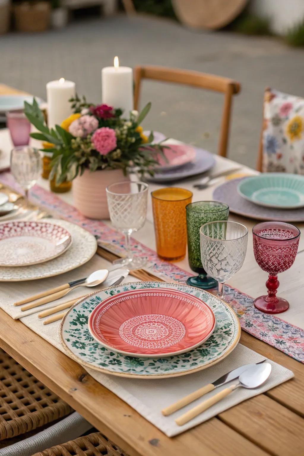 Varied tableware adds character and charm to your wedding decor.