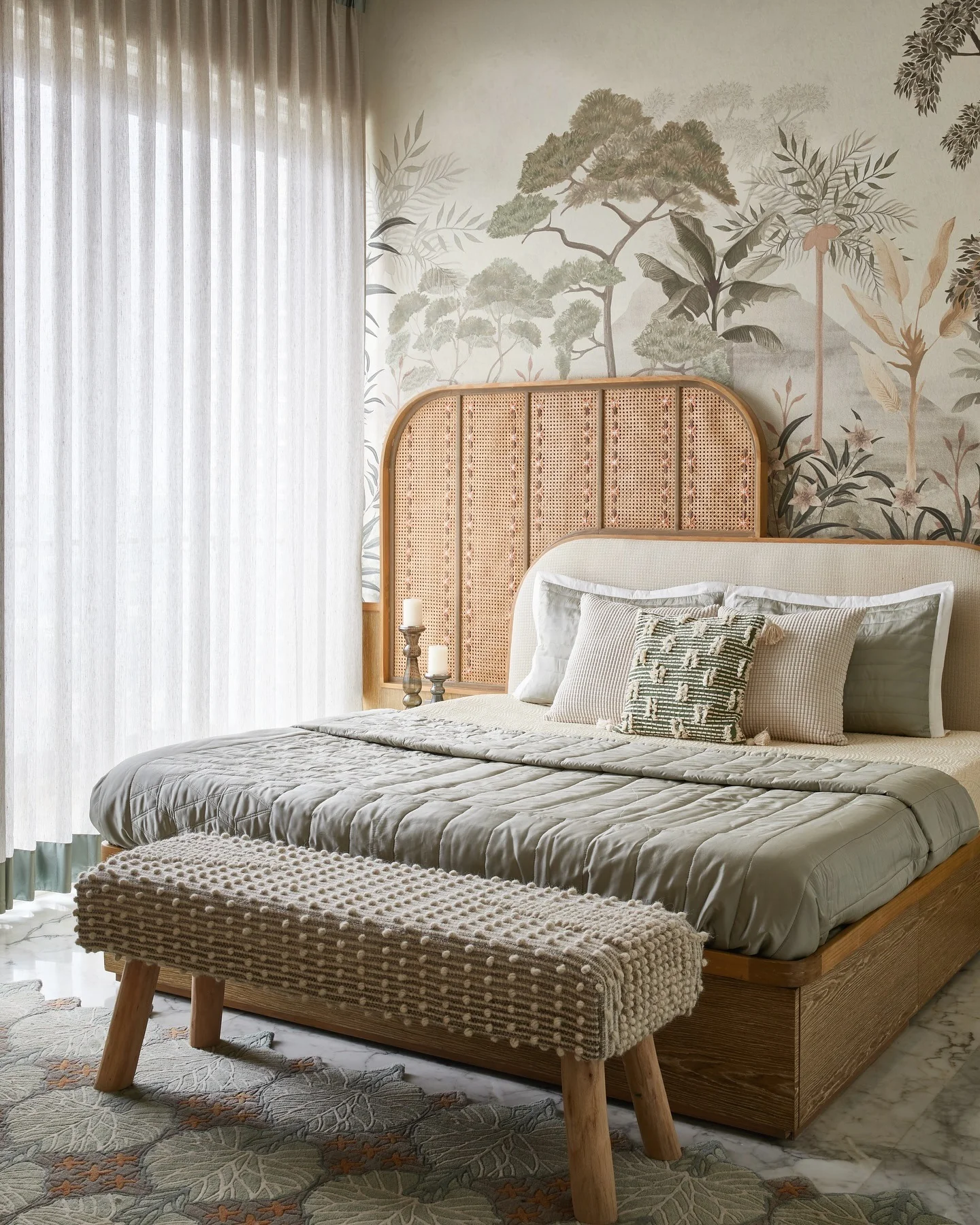 Soft Sage and Rattan for a Tropical Feel (Earth Tones Bedroom Ideas)