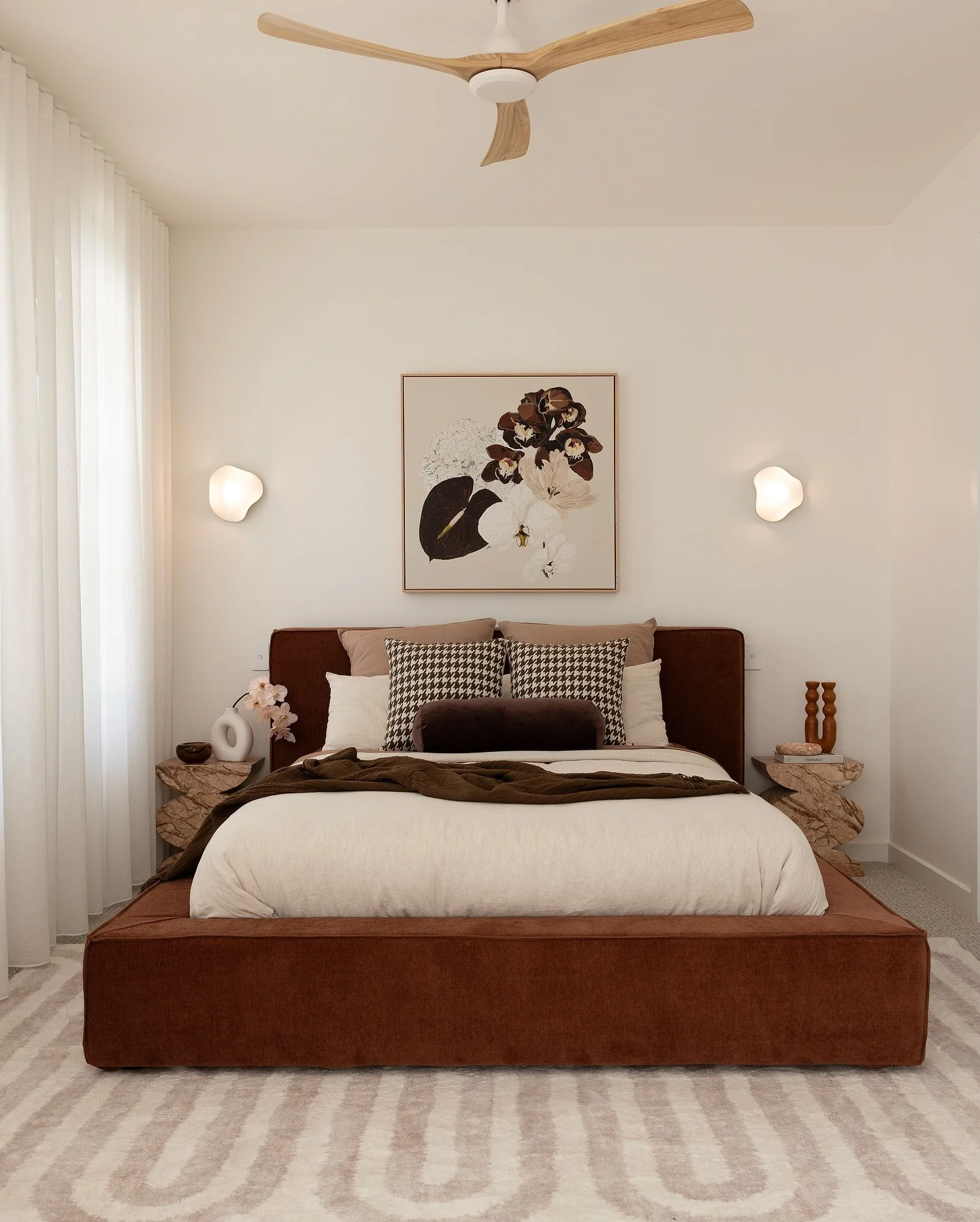 Contemporary Earth Tones with Sculptural Flair (Earth Tones Bedroom Ideas)