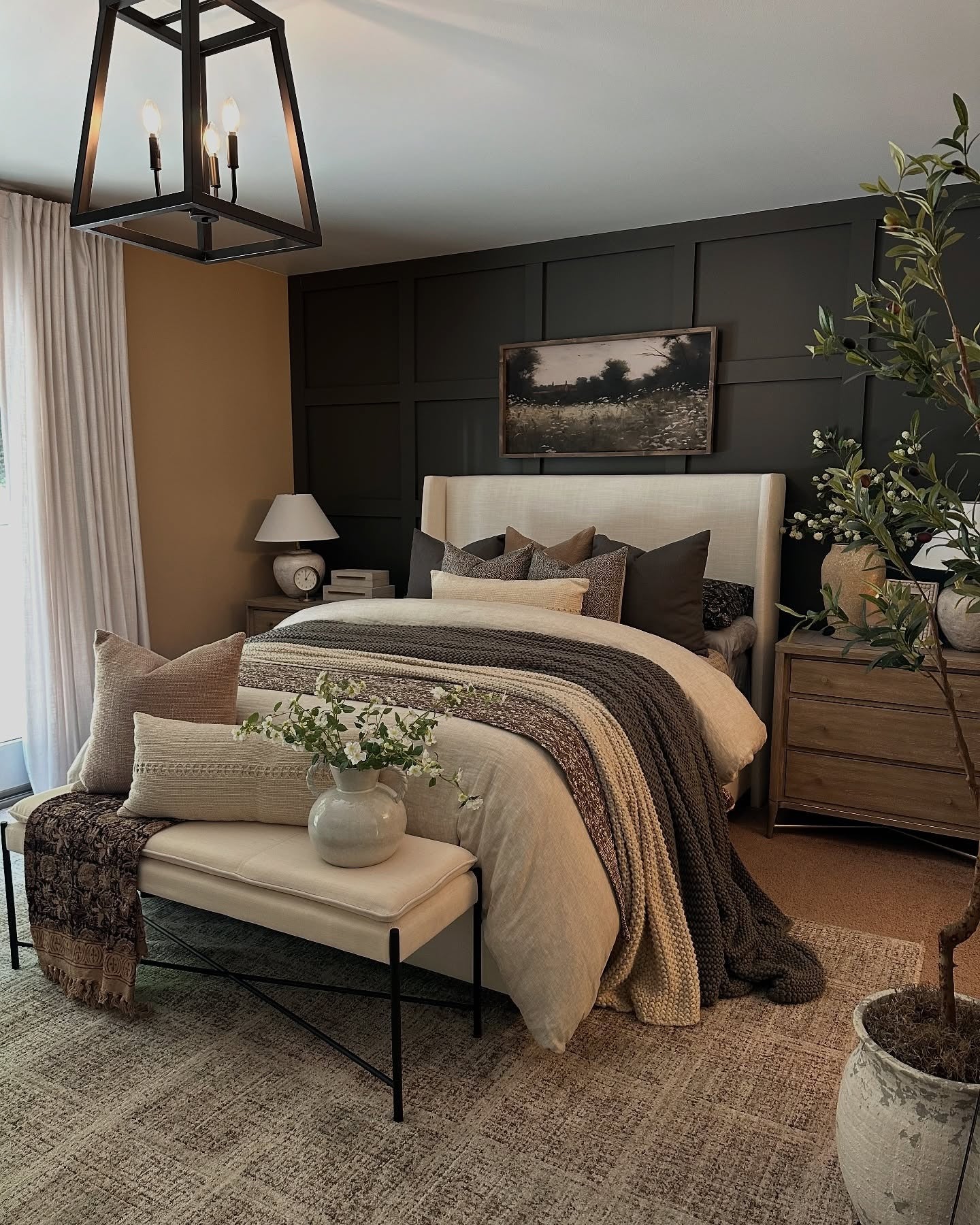 Refined Neutrals with Graphite and Mustard Contrast (Earth Tones Bedroom Ideas)