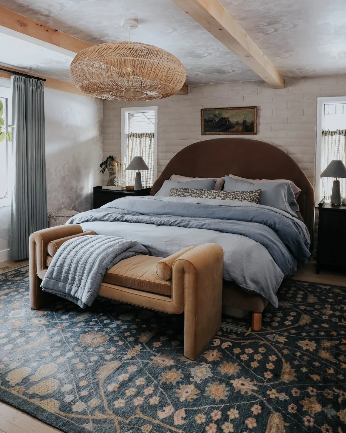Woven Elements with Slate and Ochre Layers (Earth Tones Bedroom Ideas)