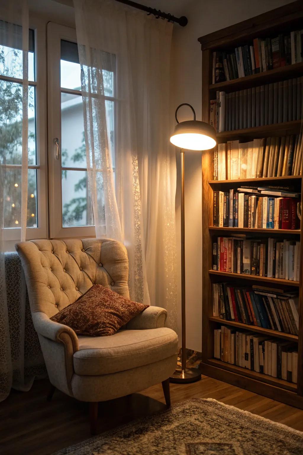 An appealing reading nook, perfect for relaxing with an amazing book.