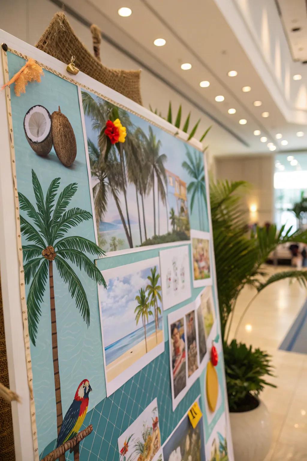 A'Tropical Getaway' bulletin board has a total island vibe.