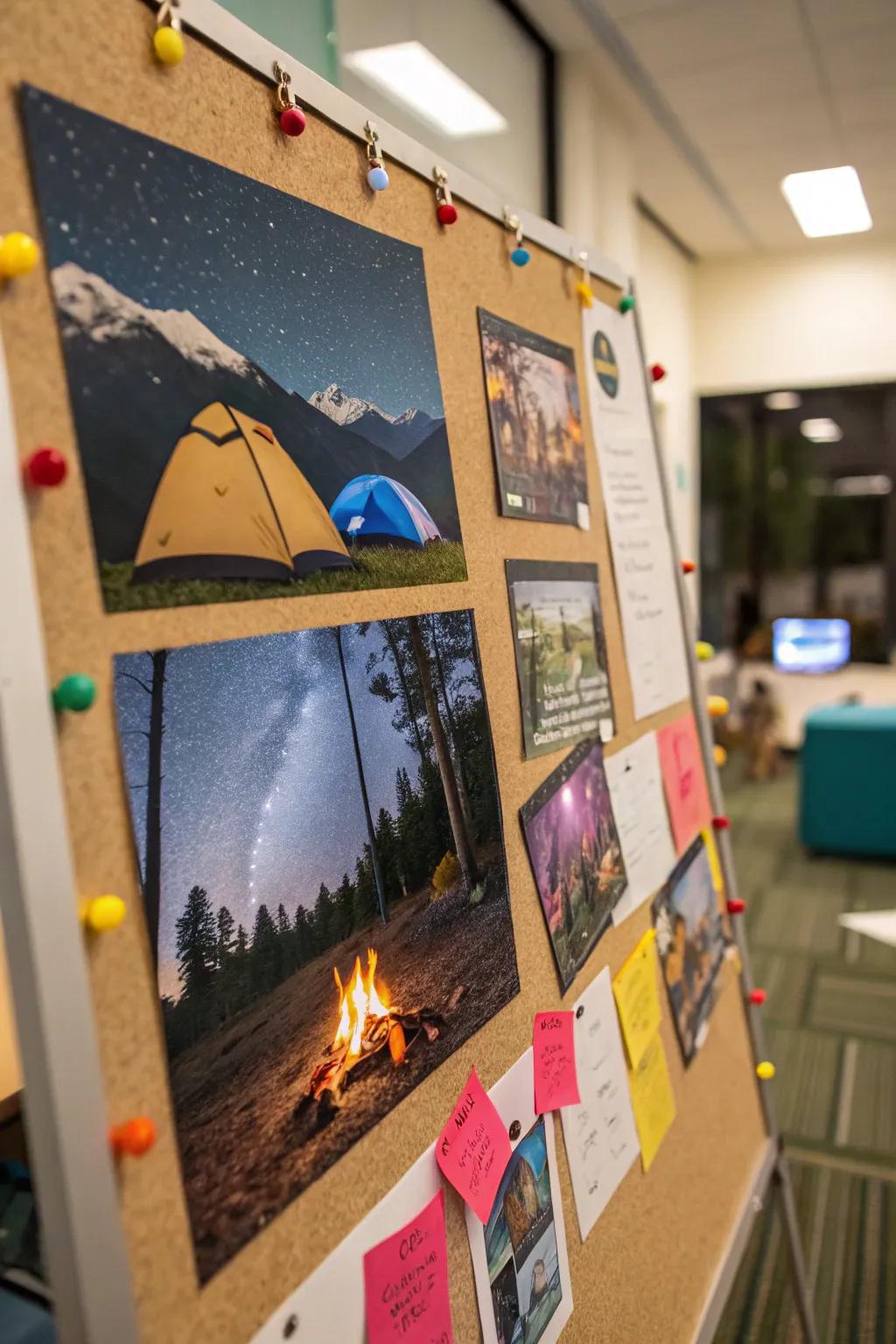 An'Outdoor Campout' bulletin board brings outdoor fun indoors.