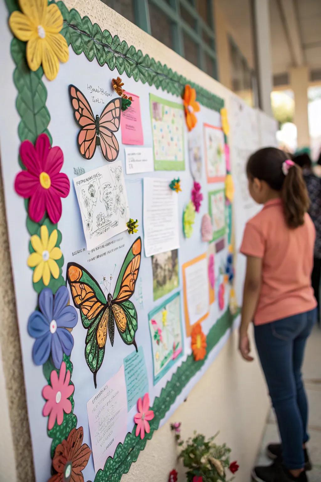 A'Butterfly Meadow' bulletin board with fluttering beauty.