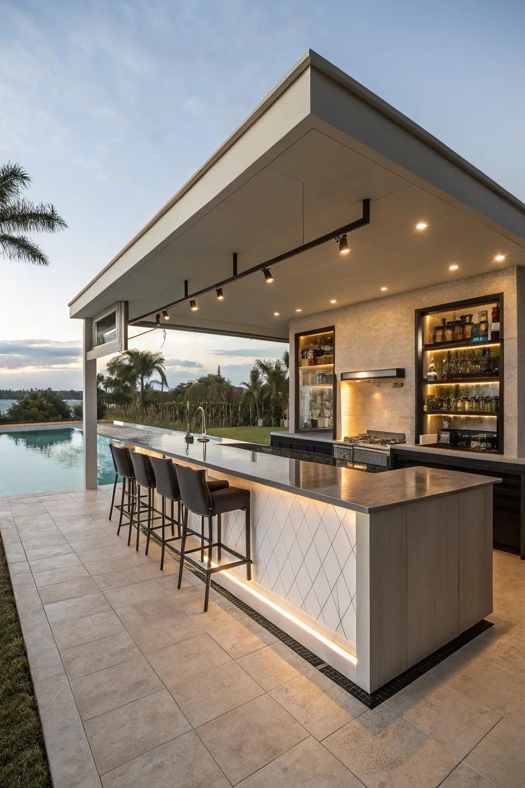 Clever storage solutions keep your pool bar neat and efficient.