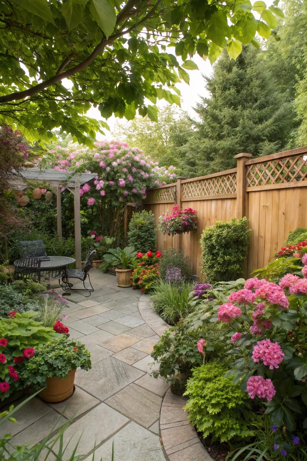 Rich plants improve the natural charm of a patio.