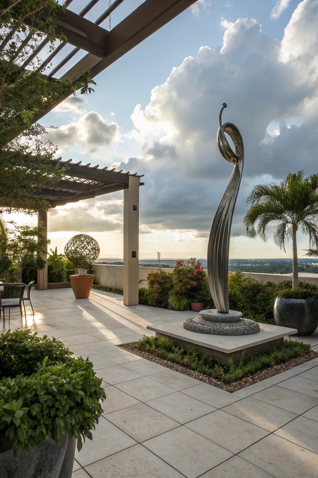 A statue adds artistic flair to your patio.