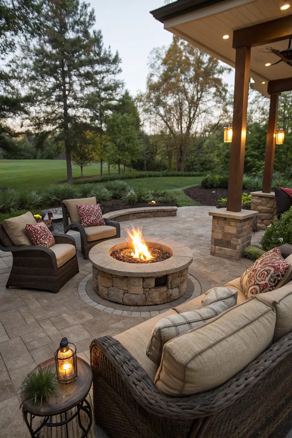 An outdoor fireplace gives warmth and mood to every patio.
