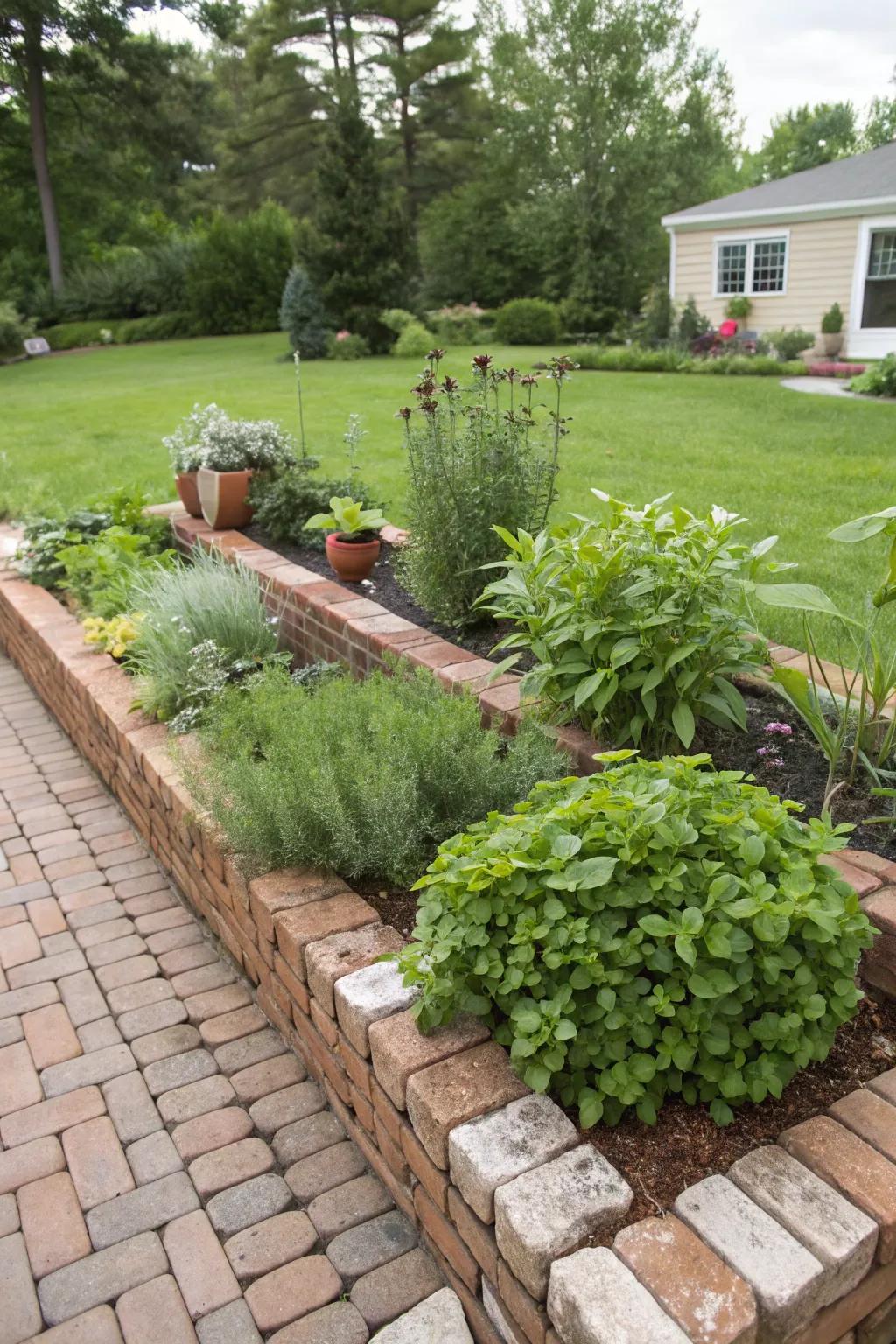 A stone herb garden blends aesthetics with practicality.