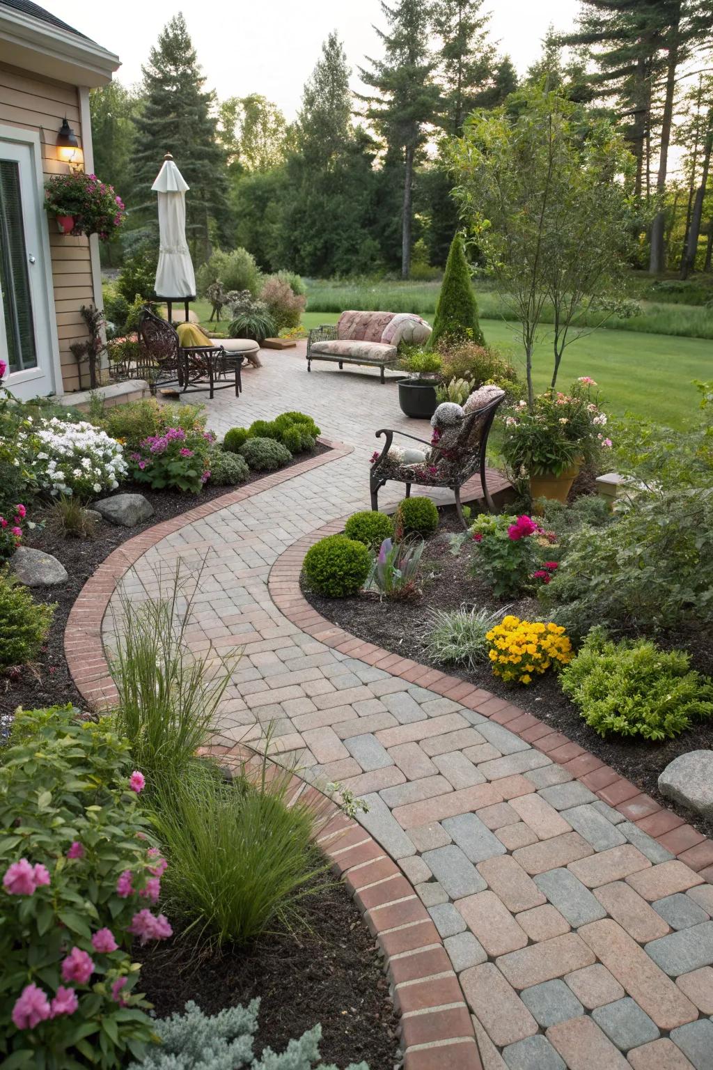 Curved stone patterns inject a vibrant flair into the landscape.
