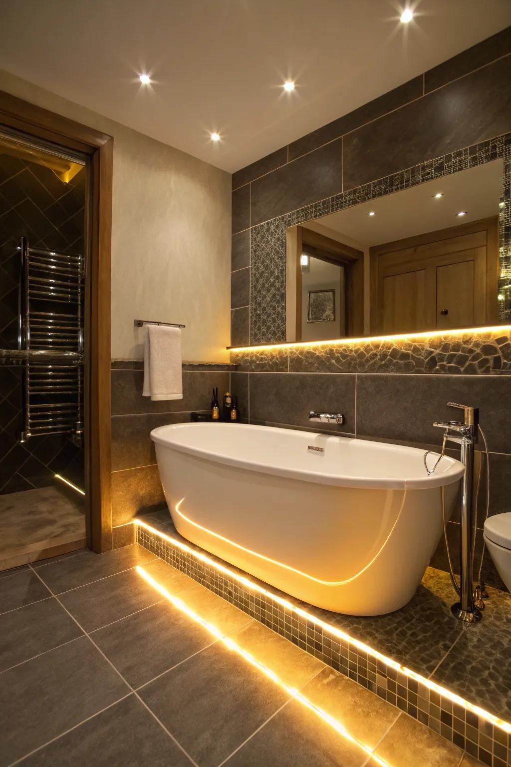 Intensify the atmosphere of your bathroom through emphasis lighting.