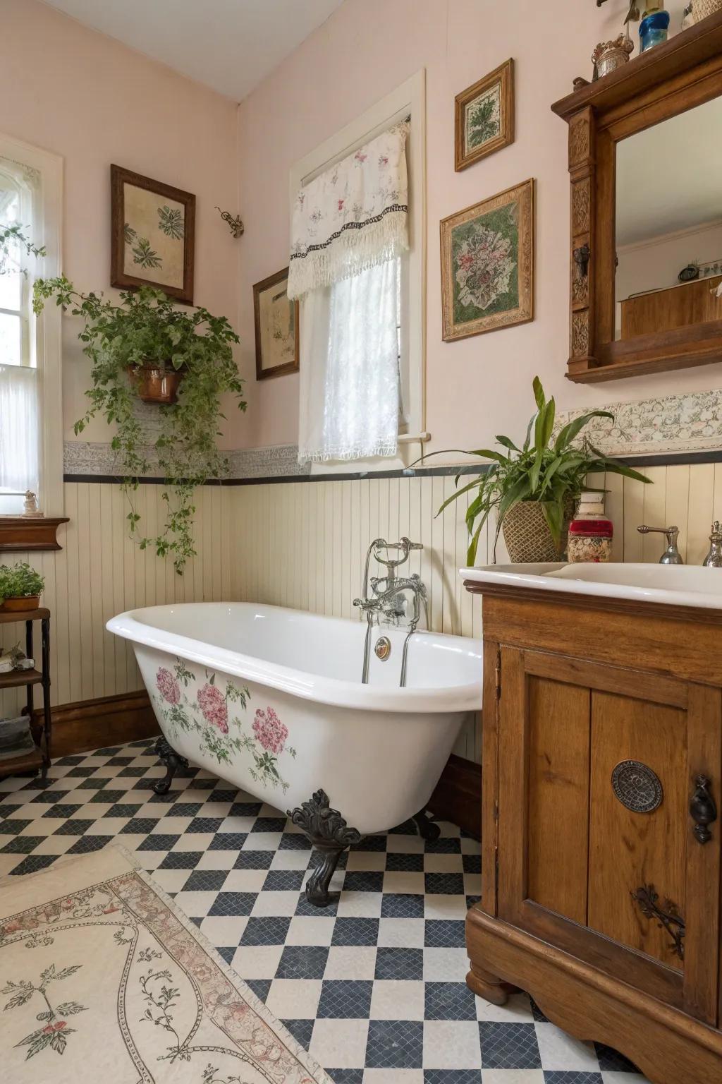 Impart a whisper of the past through a relic pawfoot tub.