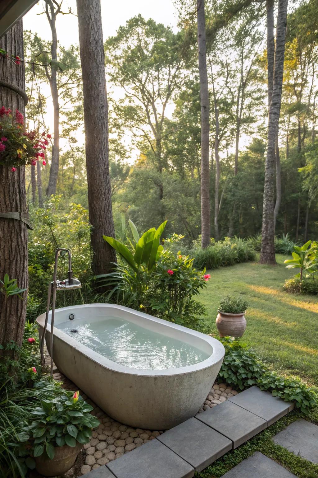 Become one with nature through an open-air tub indulgence.