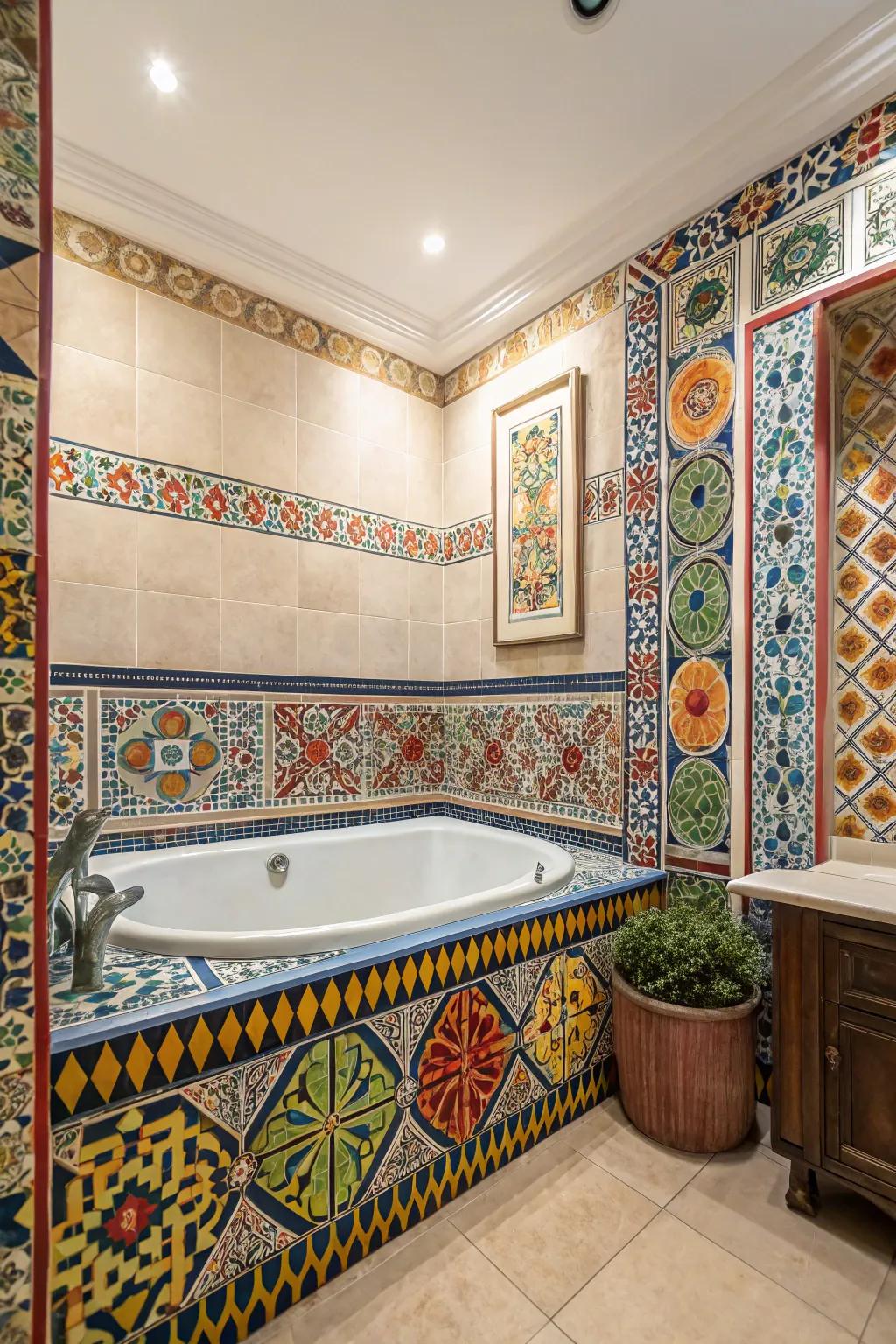 Transform your soaker zone through artistic tile detailing.