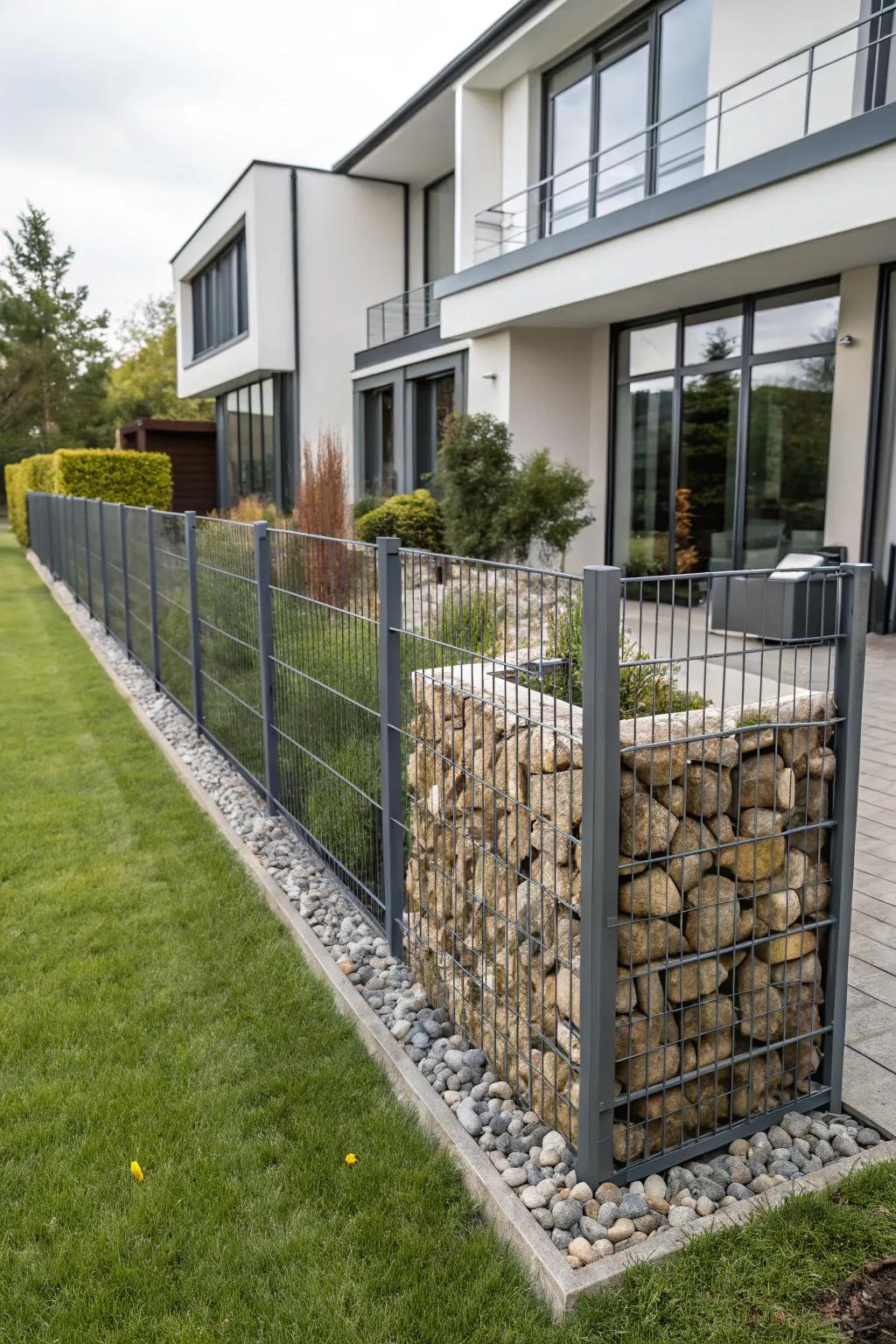 Industrial edge with a modern gabion boundary