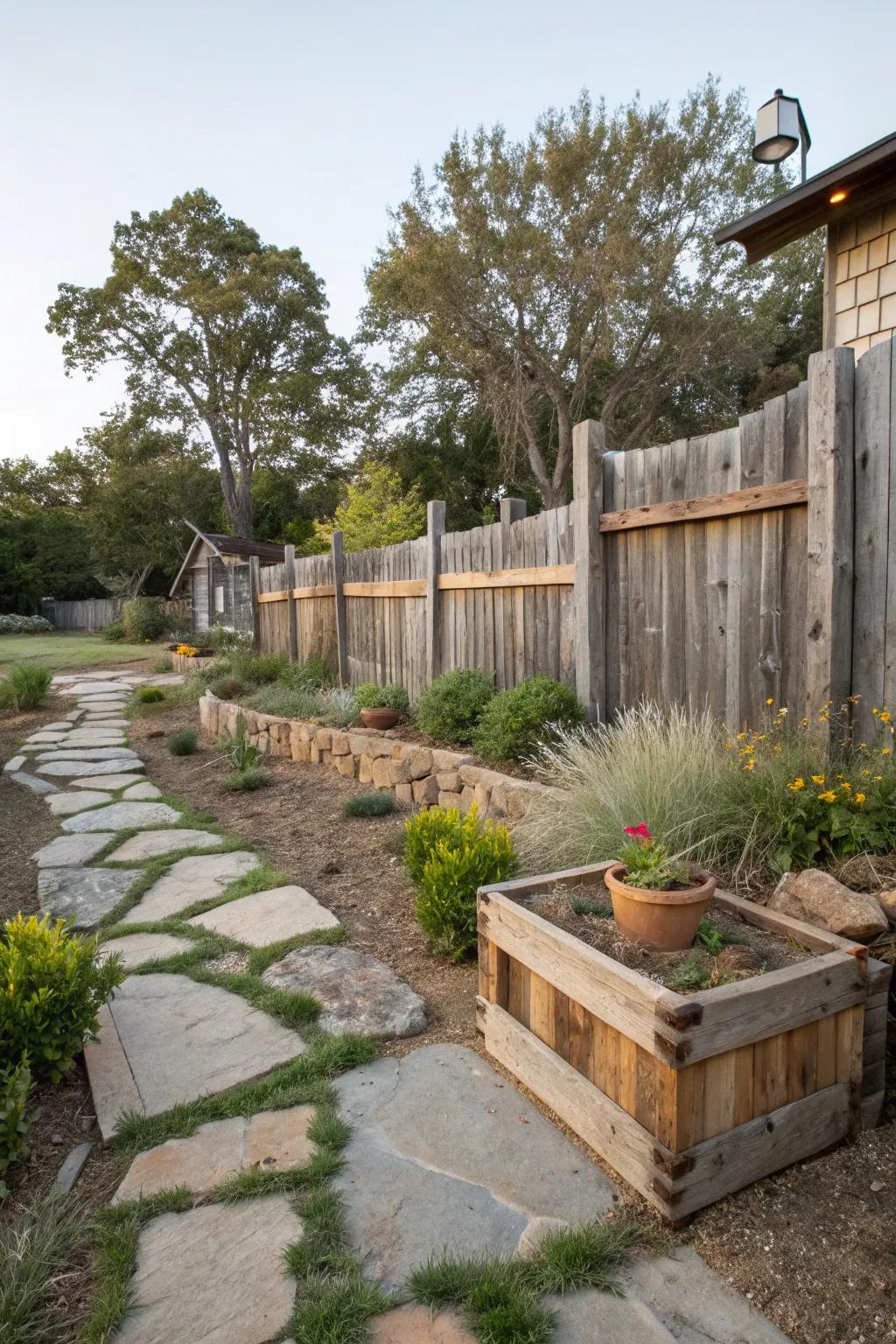 Warm and welcoming with reclaimed lumber boundary