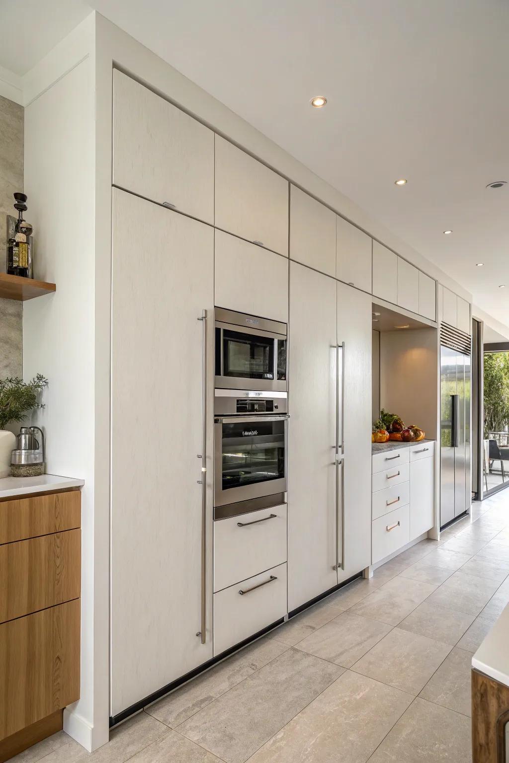 Extended cabinet doors deliver a sleek, orderly visual.