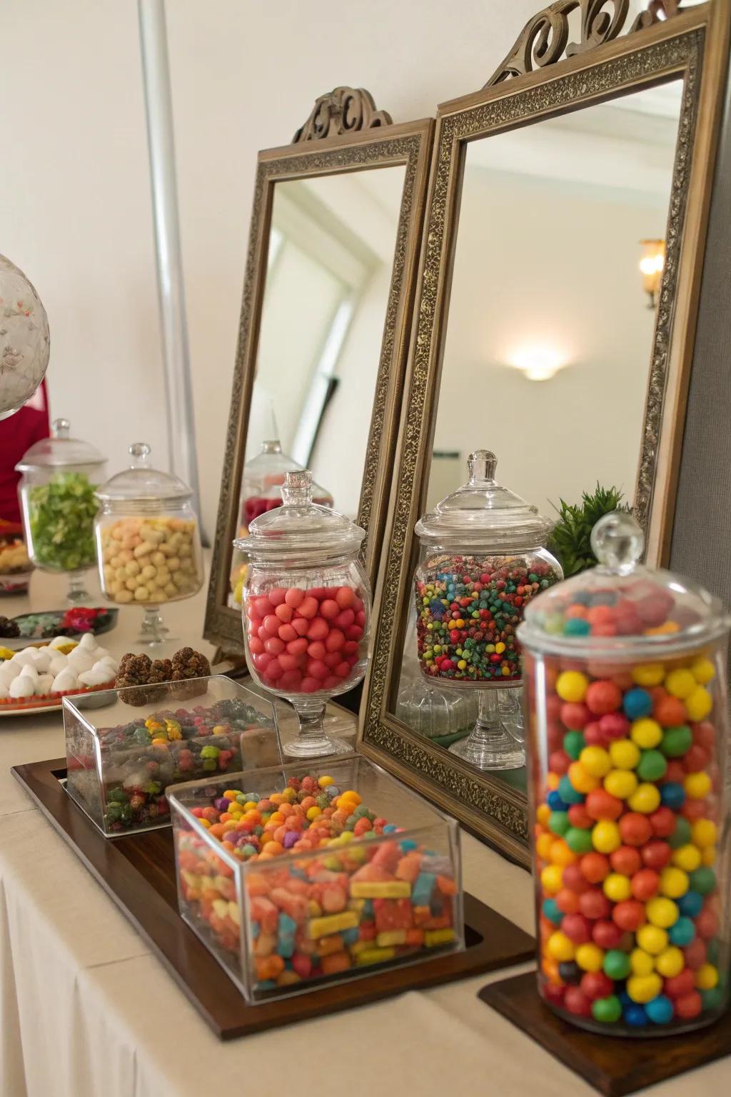 Mirrors can make your candy buffet appear more abundant and appealing.