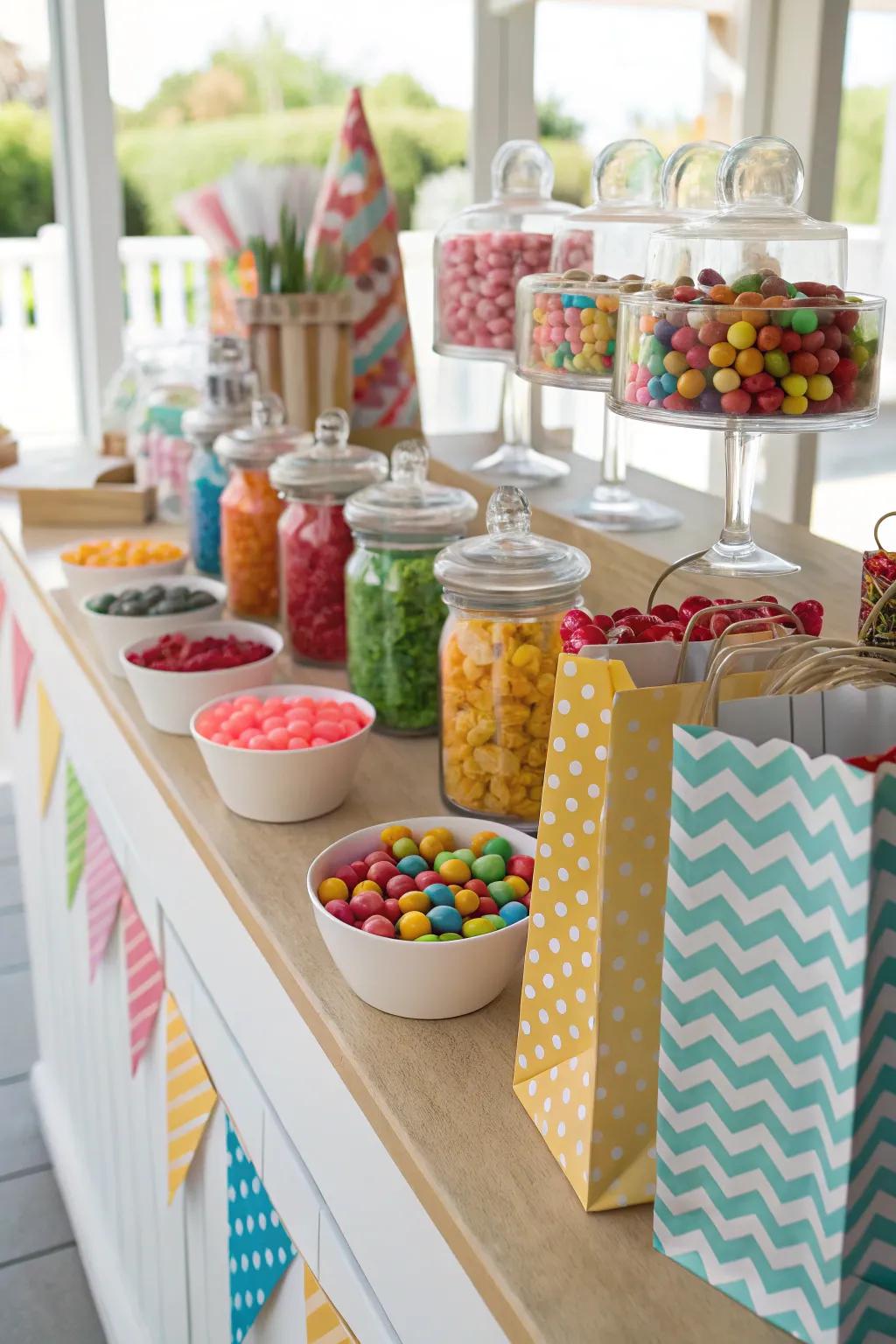 A candy swap station adds interactive fun to your buffet.