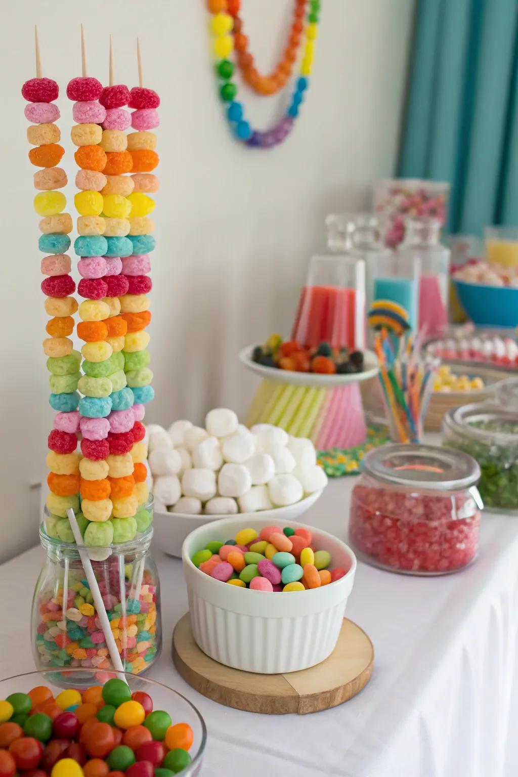 Edible decor brings a playful touch to your candy buffet.