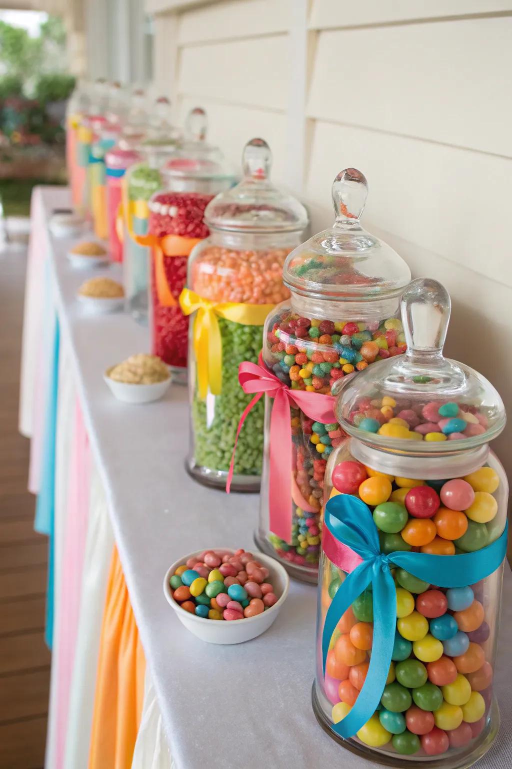 Ribbons can unify your candy buffet's theme effortlessly.