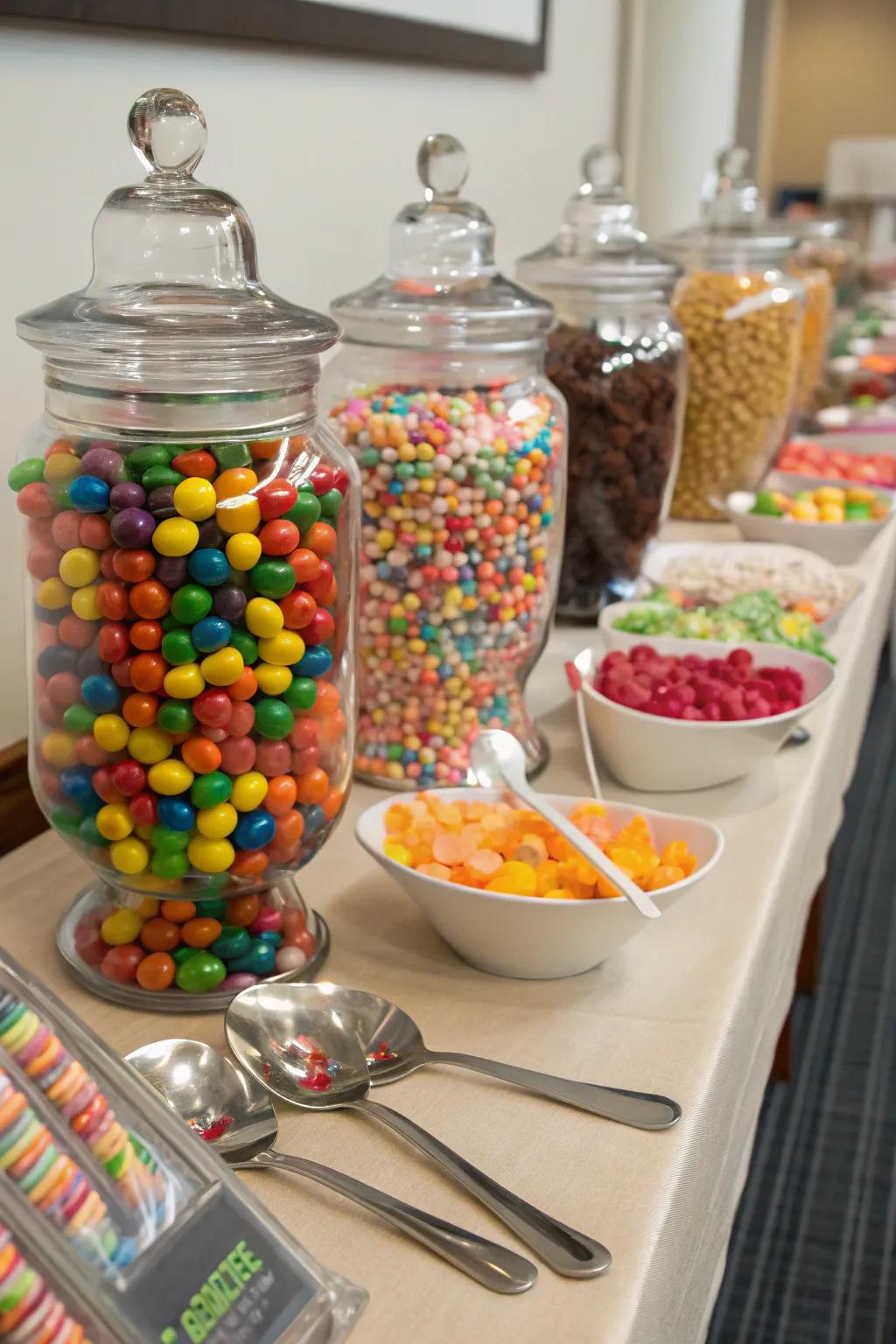 Dollar store finds can be budget-friendly and stylish additions to your candy buffet.