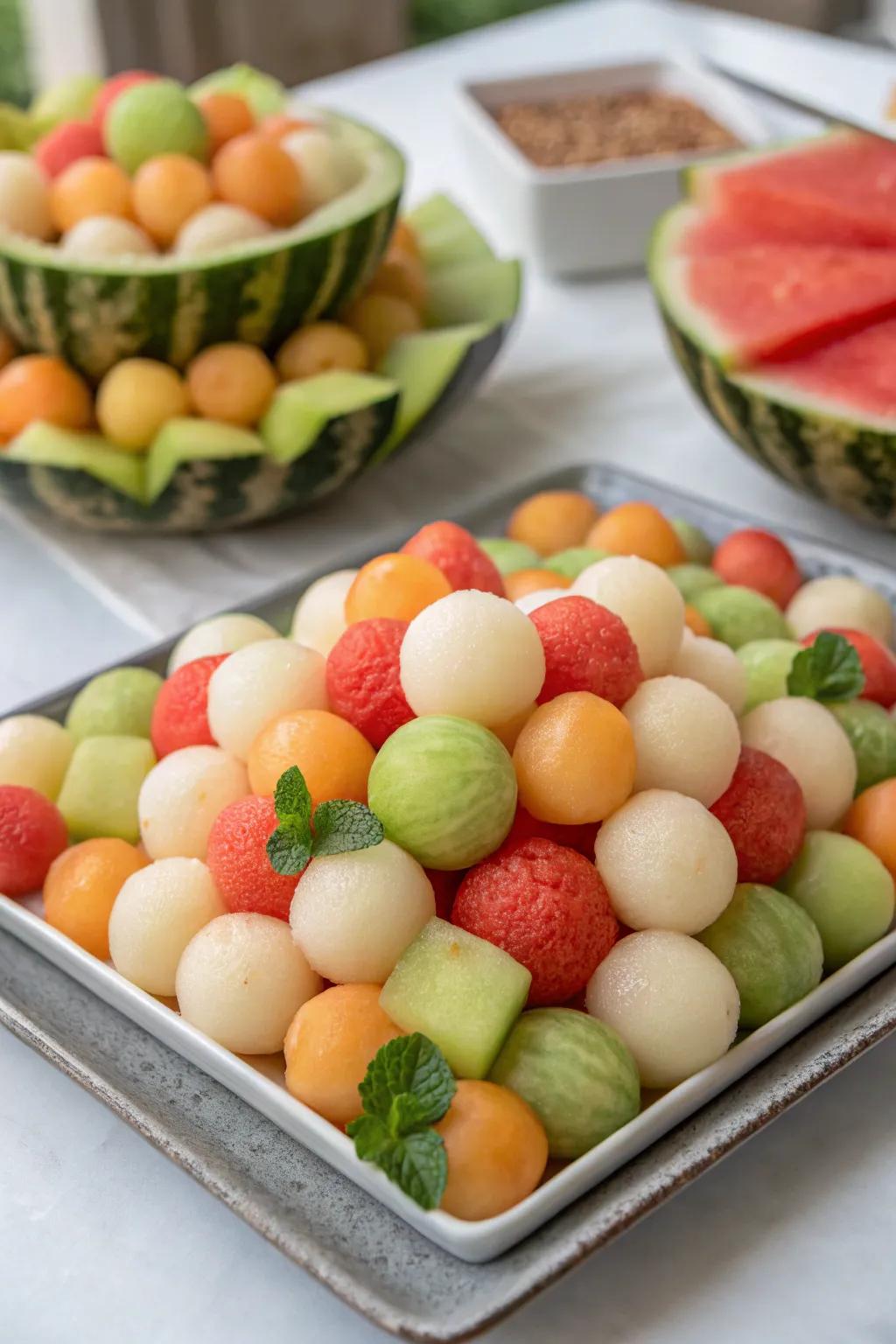 An assortment of melon balls brings a playful flair to any gathering.