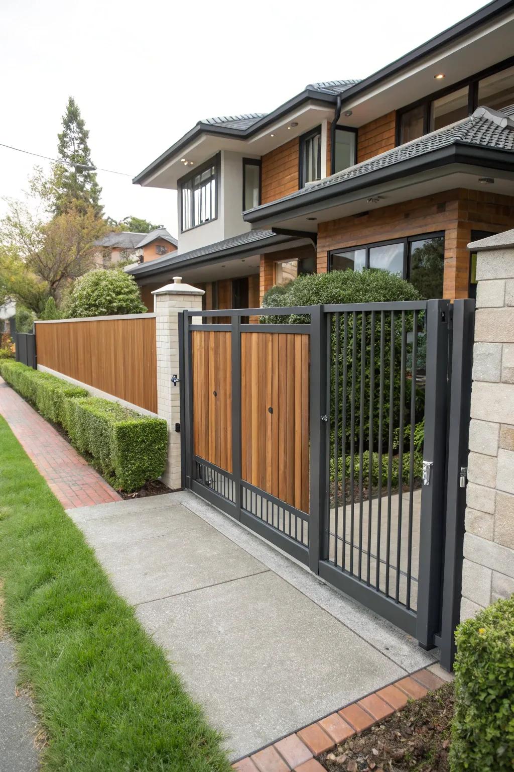 A stunning mixed material gate that grabs attention with its unique design.