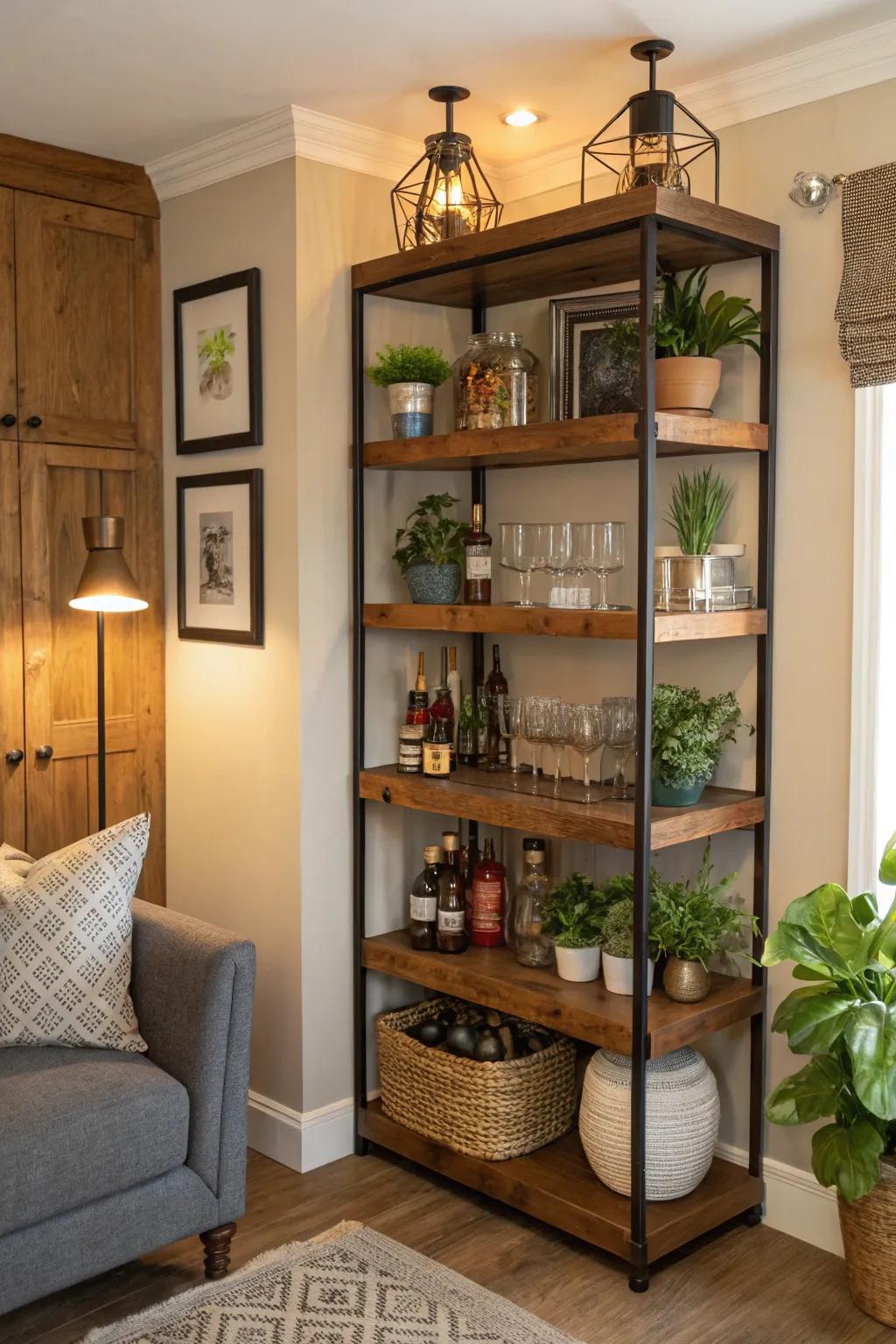 Transform corners into trendy bar displays.