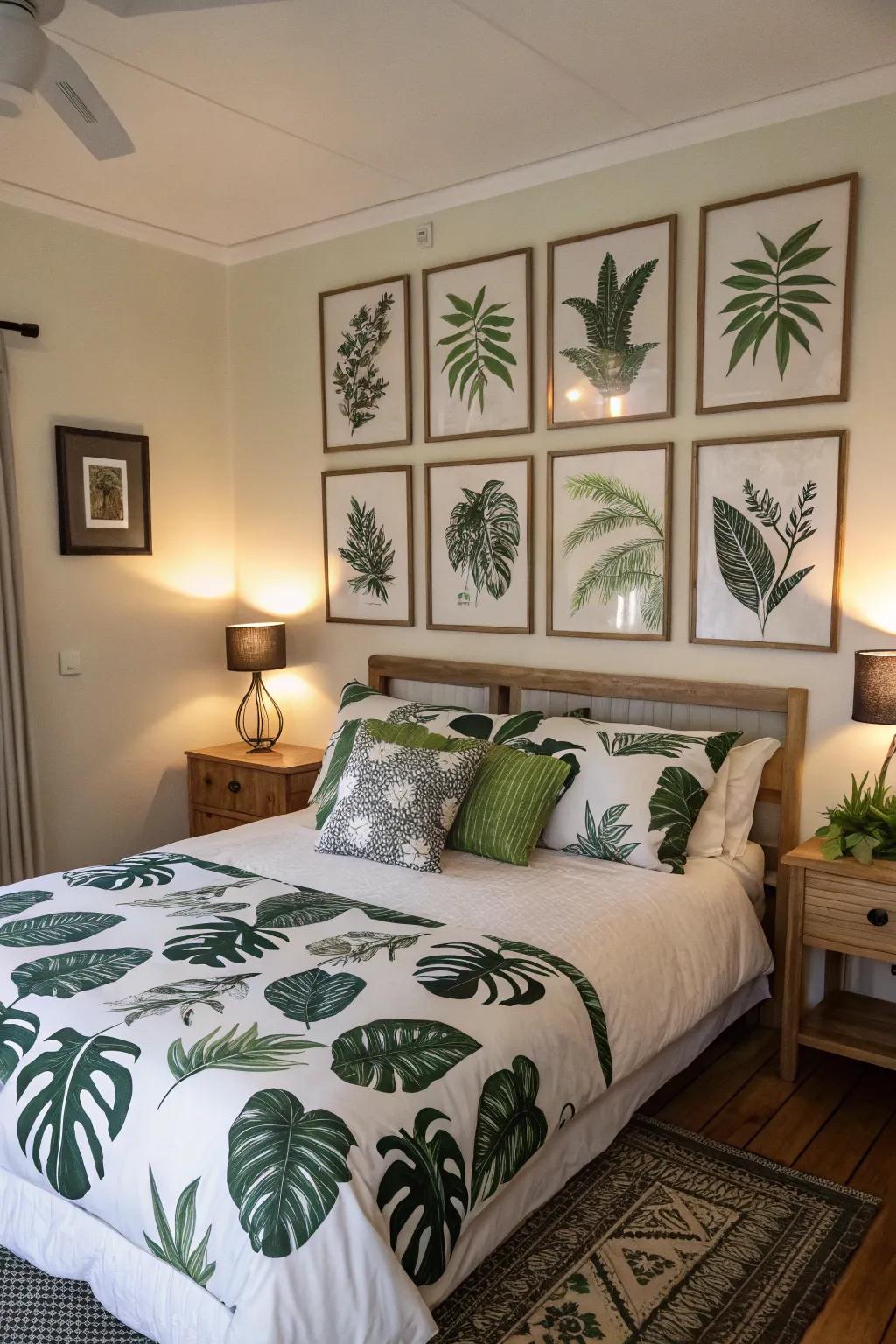 Nature-inspired prints enhancing the room's natural appeal.