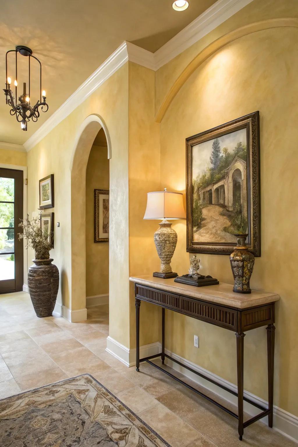 Design an inviting entryway with Venetian plaster.