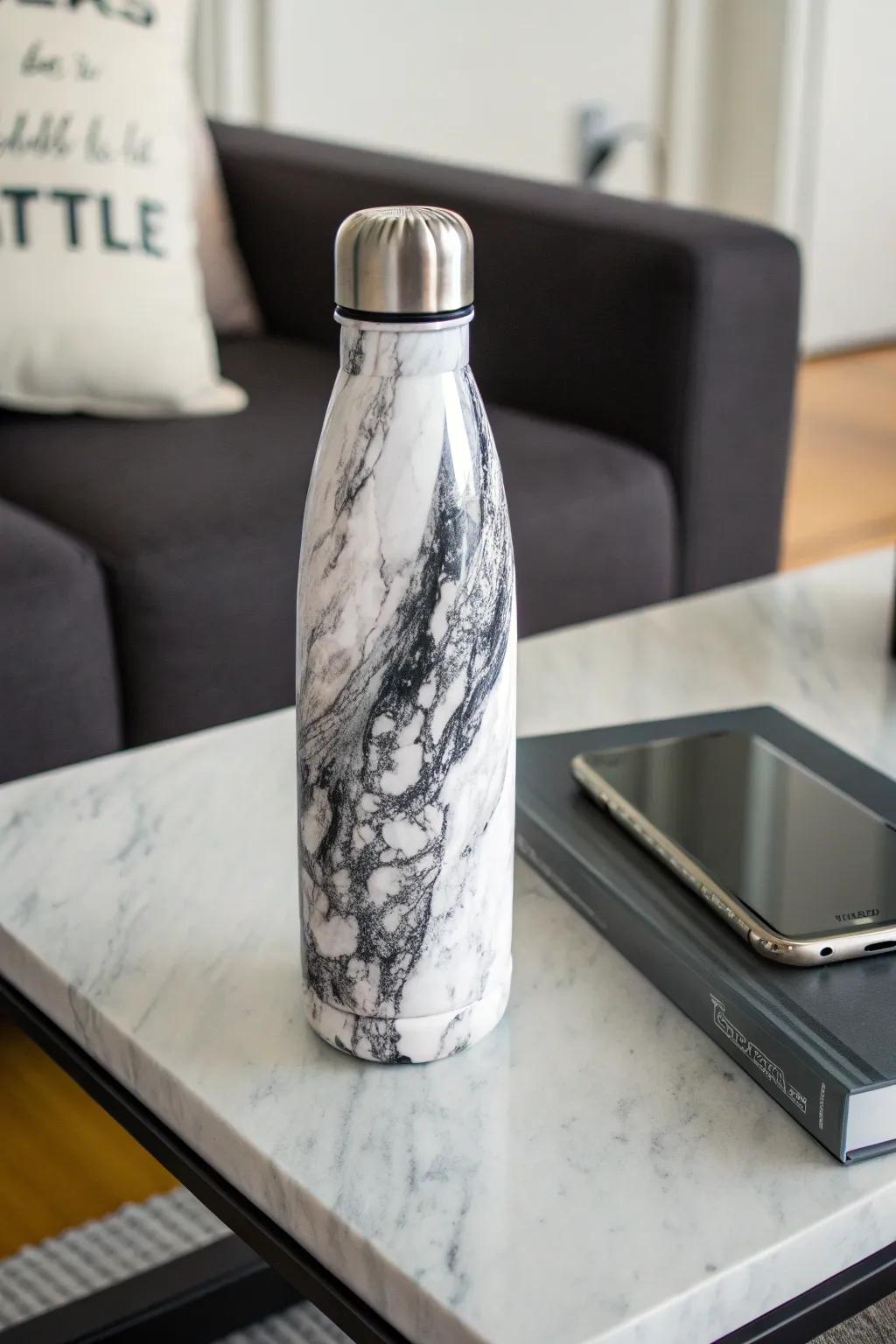 A stylish drink container displaying a granite effect pattern.