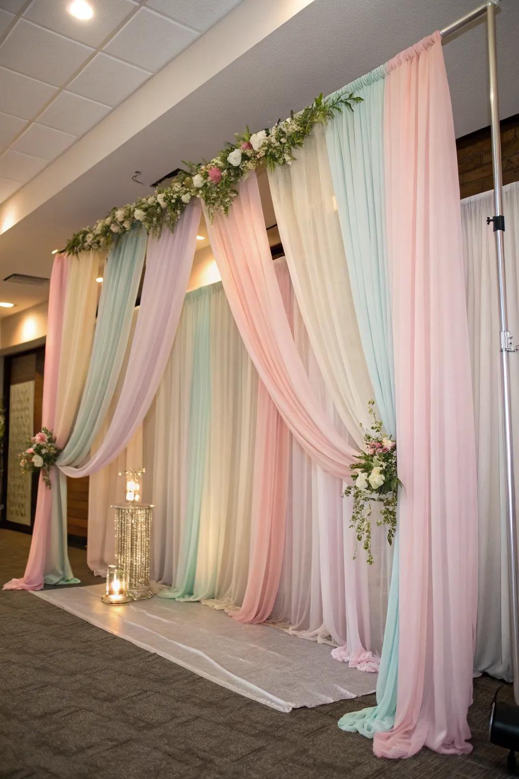 Flowing drapes offer a soft, refined appearance.