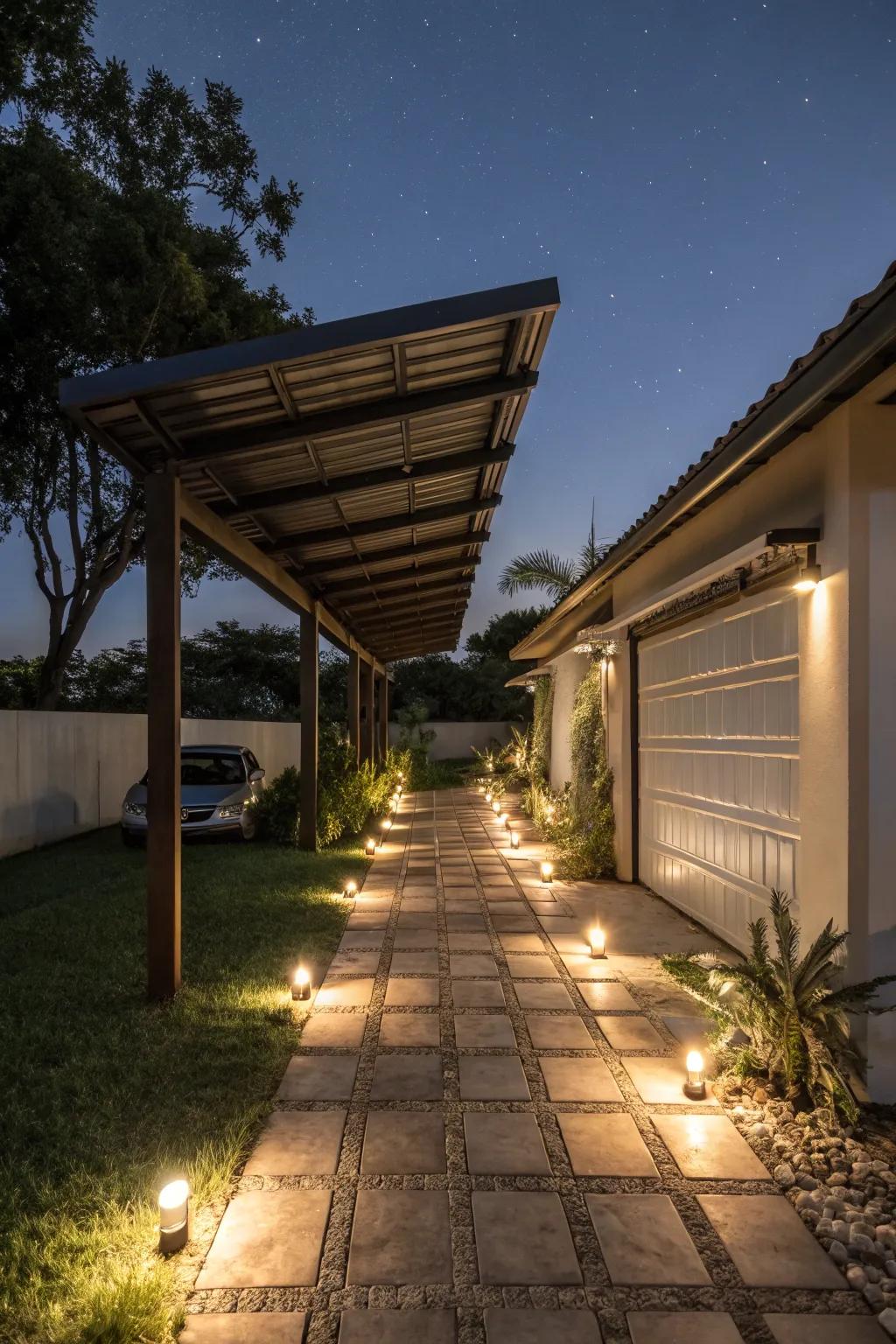 Environmentally conscious solar lights beautifully brighten your pathway.