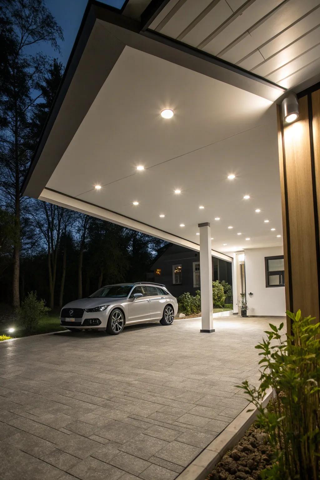 Flush lighting ensures your carport remains sleek and well-lit.