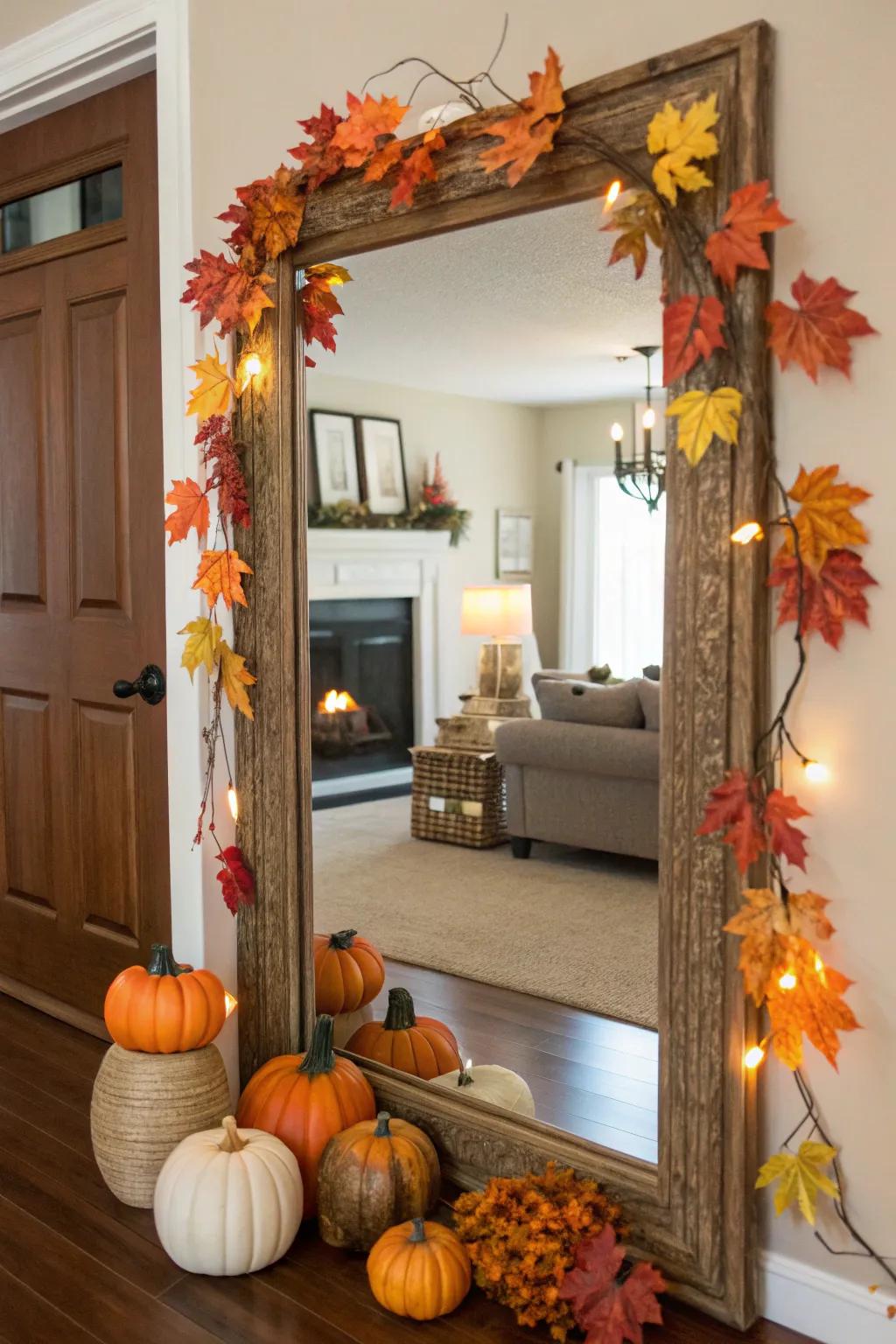 Seasonal embellishments infuse warmth and allure into your mirror.