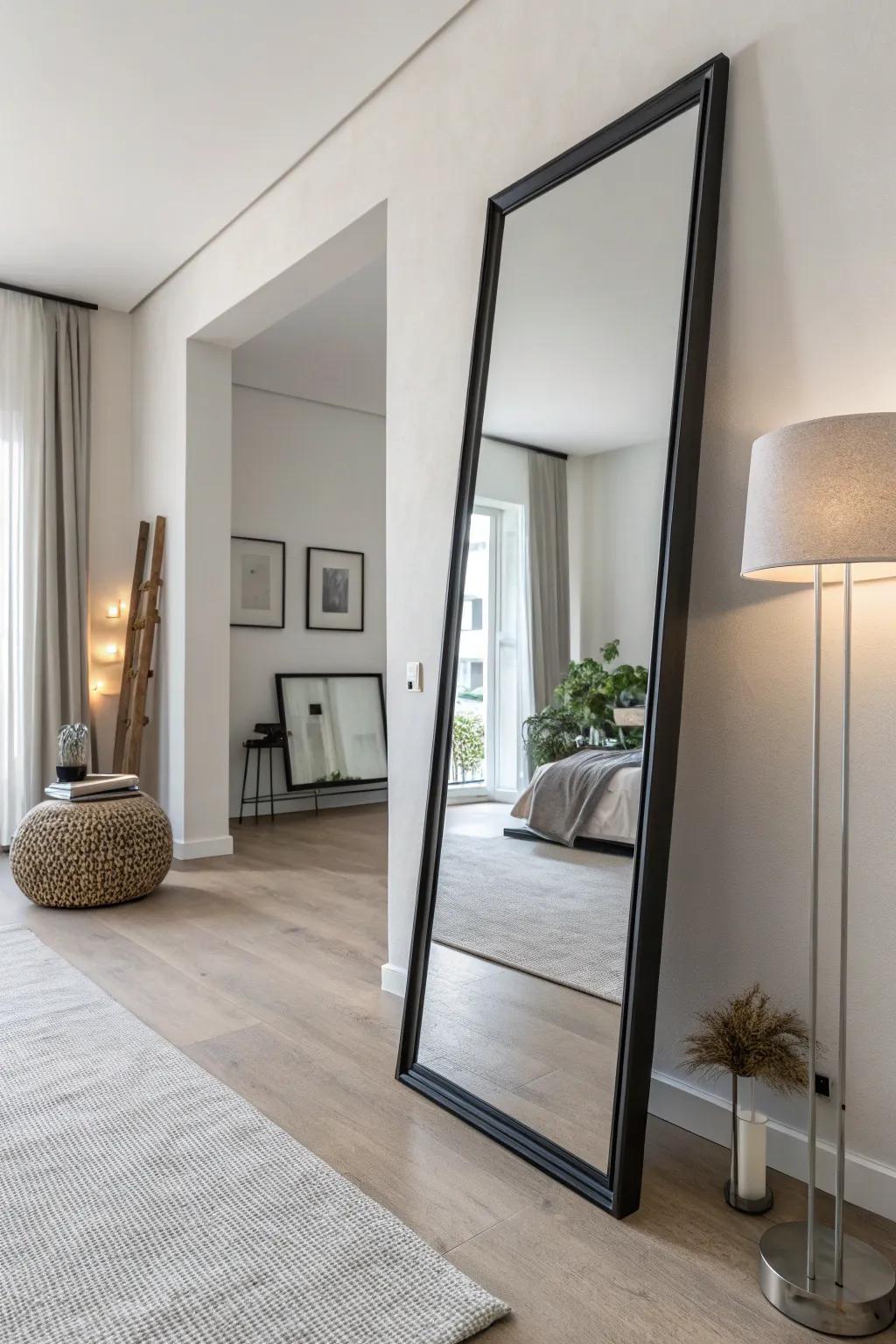 A minimalist mirror introduces serenity and sophistication to any space.