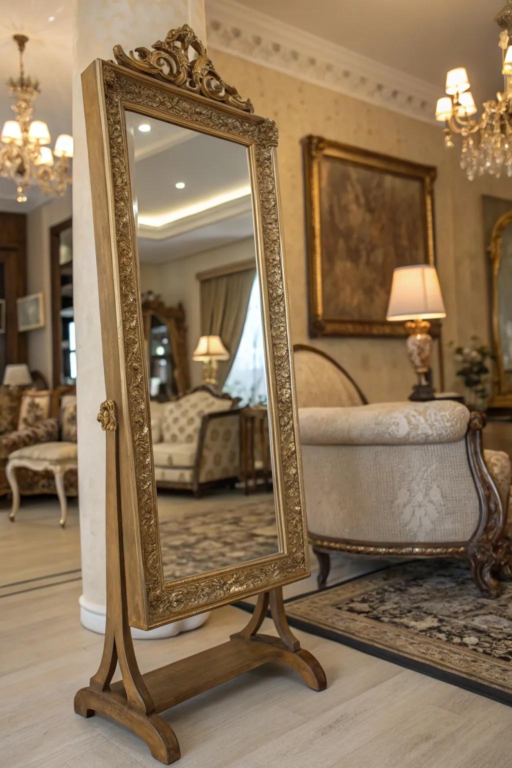 Vintage mirrors introduce enduring elegance to contemporary spaces.