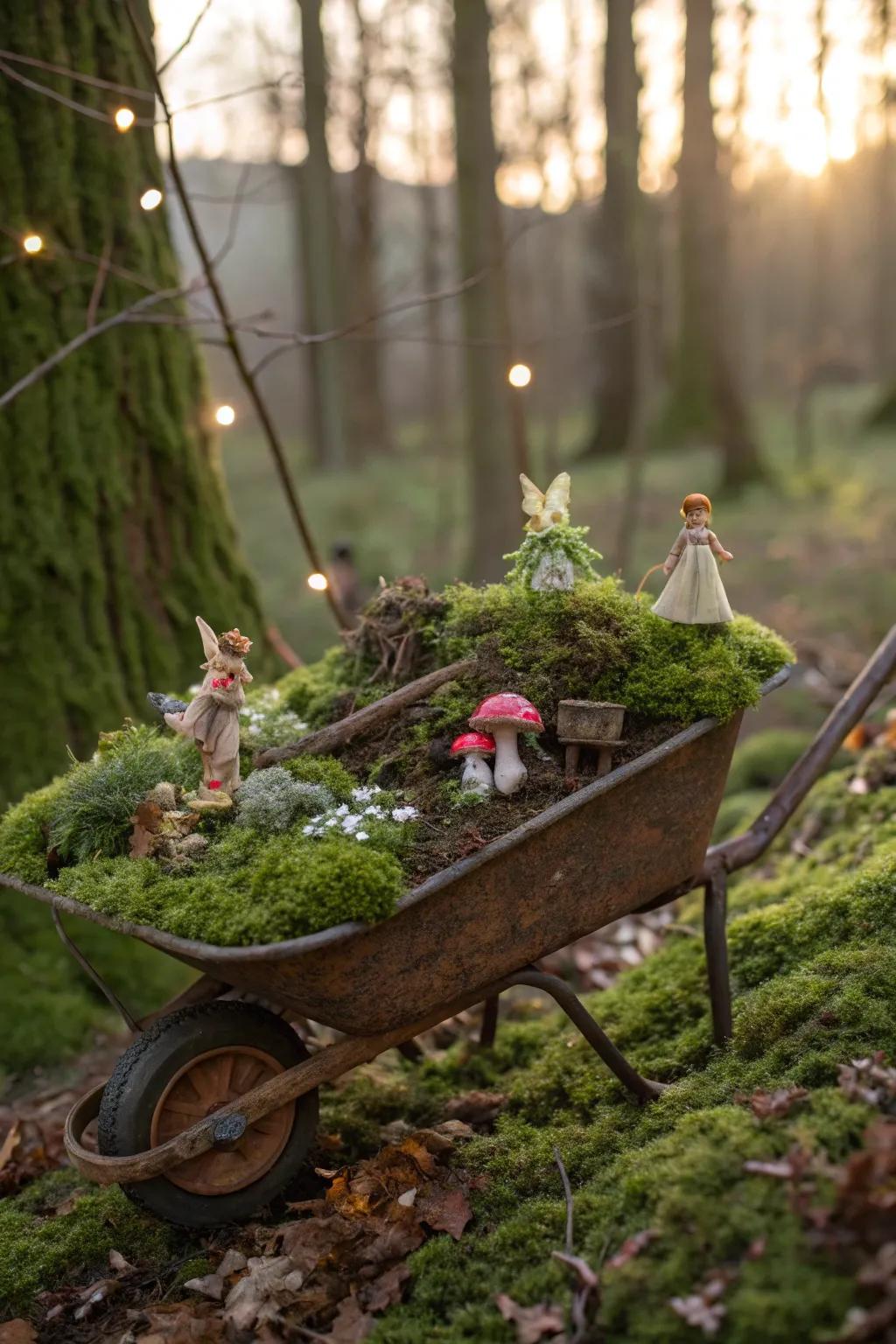 Fashion a magical woodland scene inside your wheelbarrow.