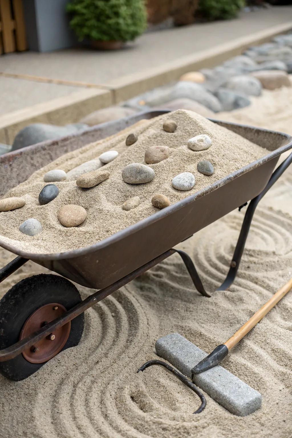 Find peace within a wheelbarrow-turned-zen garden.