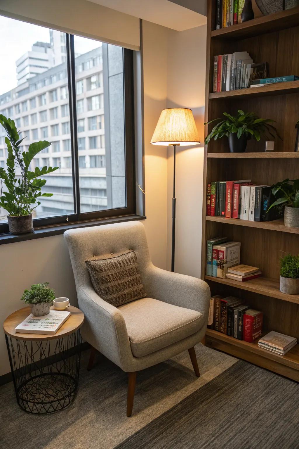 A serene nook within your workspace, perfect for tranquil moments.