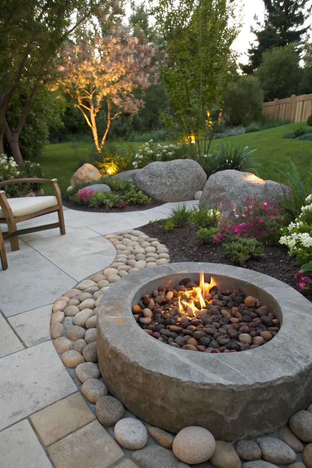 Pebble-embedded capstones contribute an enjoyable texture.