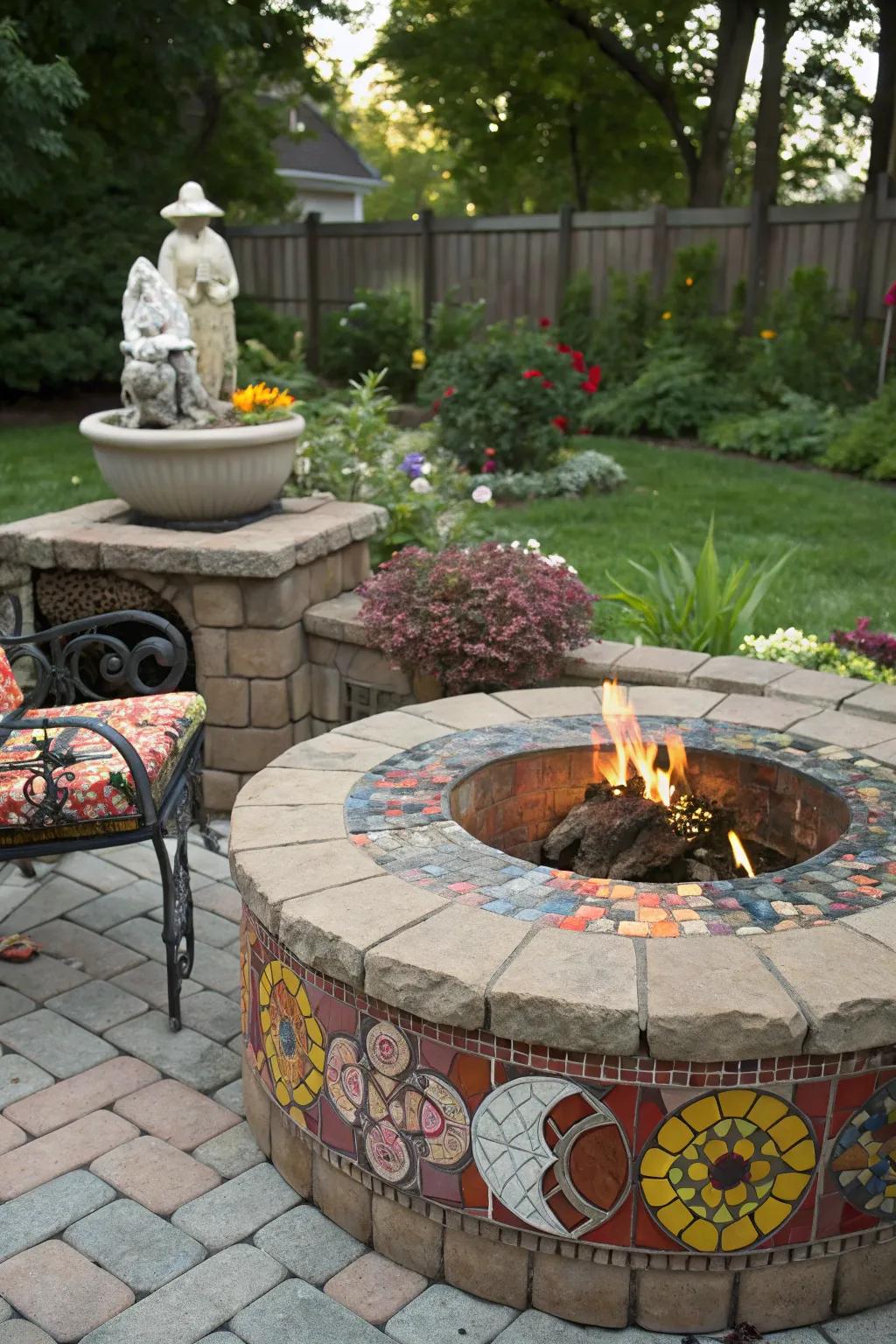 Mosaic tiles morph your fire pit into a work of art.