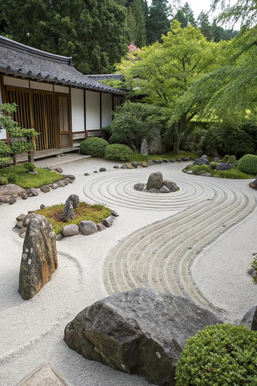 Attain serenity in a circular Zen garden labyrinth.