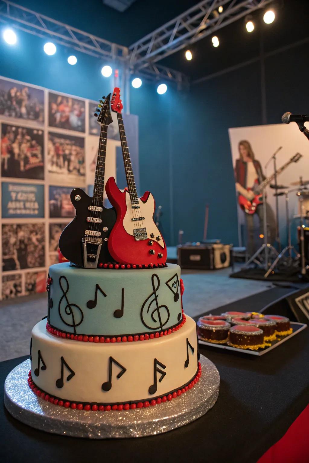 A rockstar-themed cake ready to rock the party.